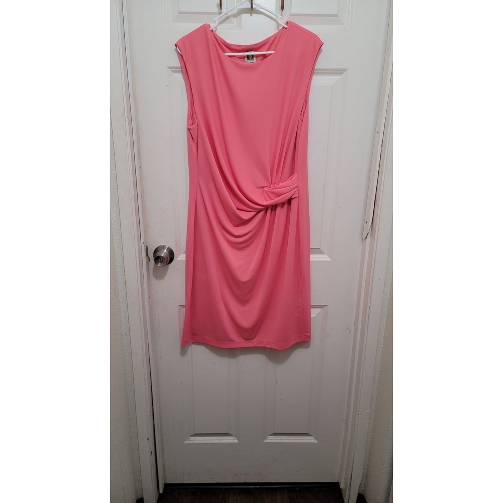 ANNE KLEIN WOMEN'S  PINK SHEATH SCOOP NECK SLEEVELESS STRETCH DRESS SIZE 16